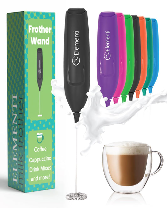 Elementi Potente Vaporizador De Leche Y Batidora De Mano Ligera, Batidor De Matcha para Lattes De Ensueño, Potente Batidora De Café Y Batidora: Prepara Capuchinos Cremosos En Casa (Negro)