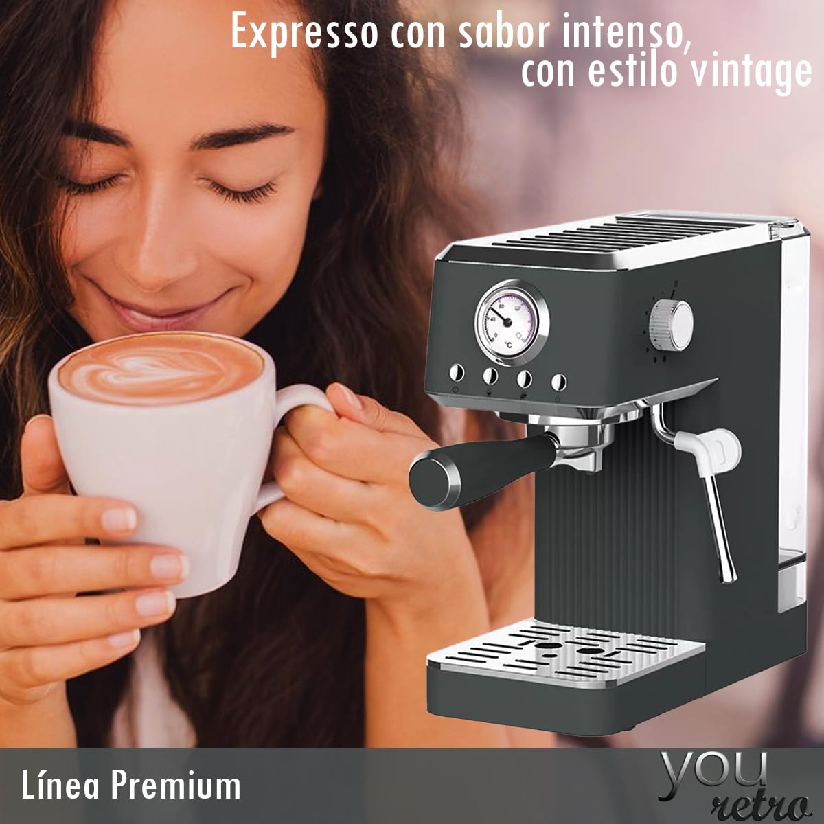 Maquina Cafetera de Espresso y Capuchino 20 Bares, Cafe Molido con Espumador de Leche para Espresso Cappuccino Mocha y Latte Barista en casa 1350w YOU