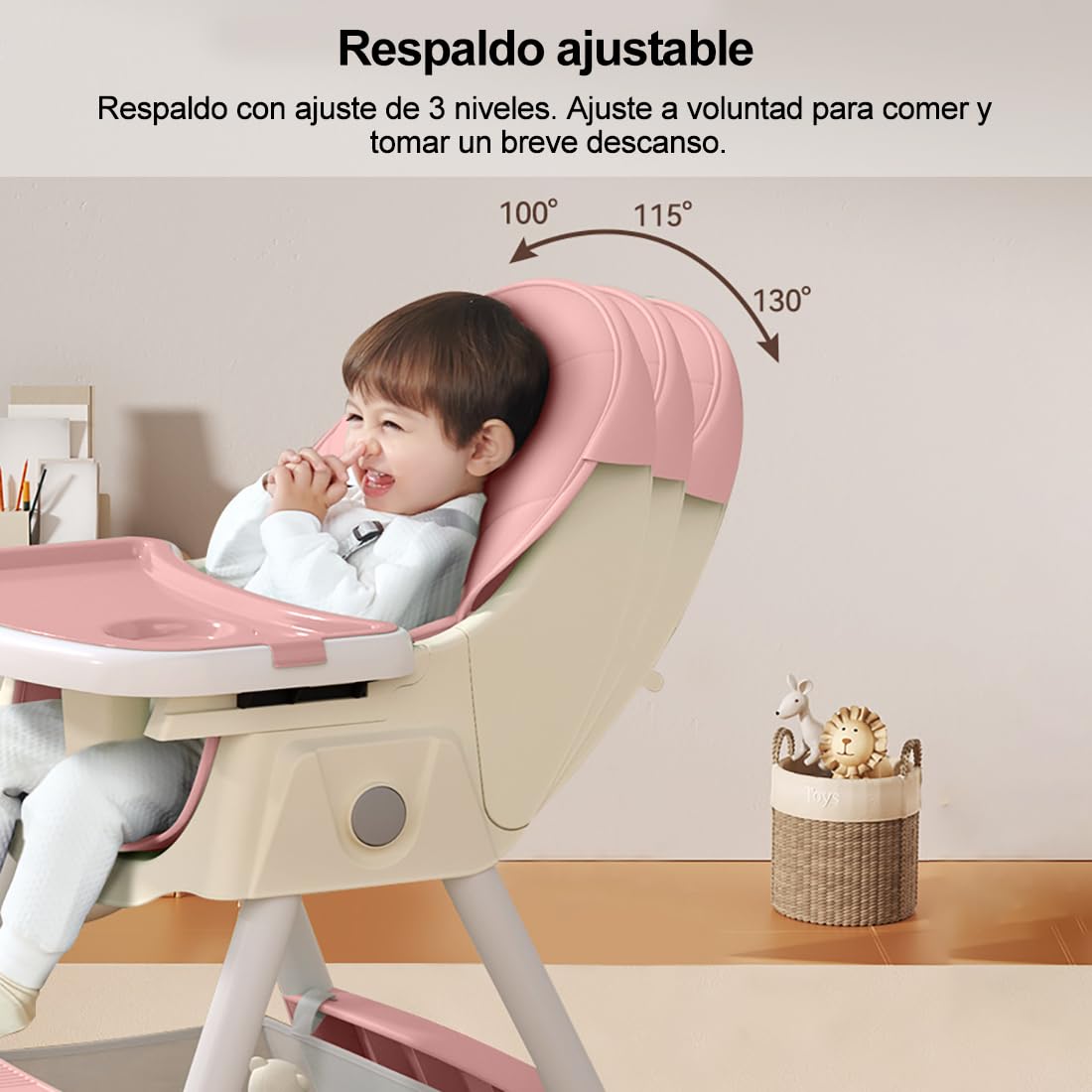 SLNXA Silla Alta para Bebé Multifuncional Silla de Comedor, Sillón y Mecedora en Uno con Ruedas Universales, Plato Llano Doble Extraíble, Cesta de Almacenamiento y Cojín de PU, Ajustable Plegable (Rosa)