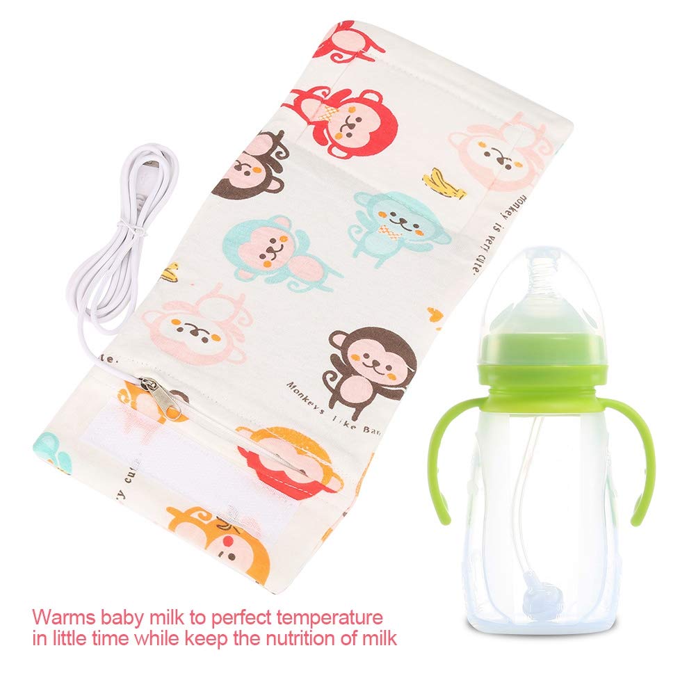 Calentador de Biberones de Leche para Bebés Calentador USB Calentador Portátil de Taza de Viaje de Leche Termostato para Mantener el Agua de la Leche del Bebé Caliente Taza de Té de Café Multifunción Bolsa de Calentamiento de Bebidas (Mono)