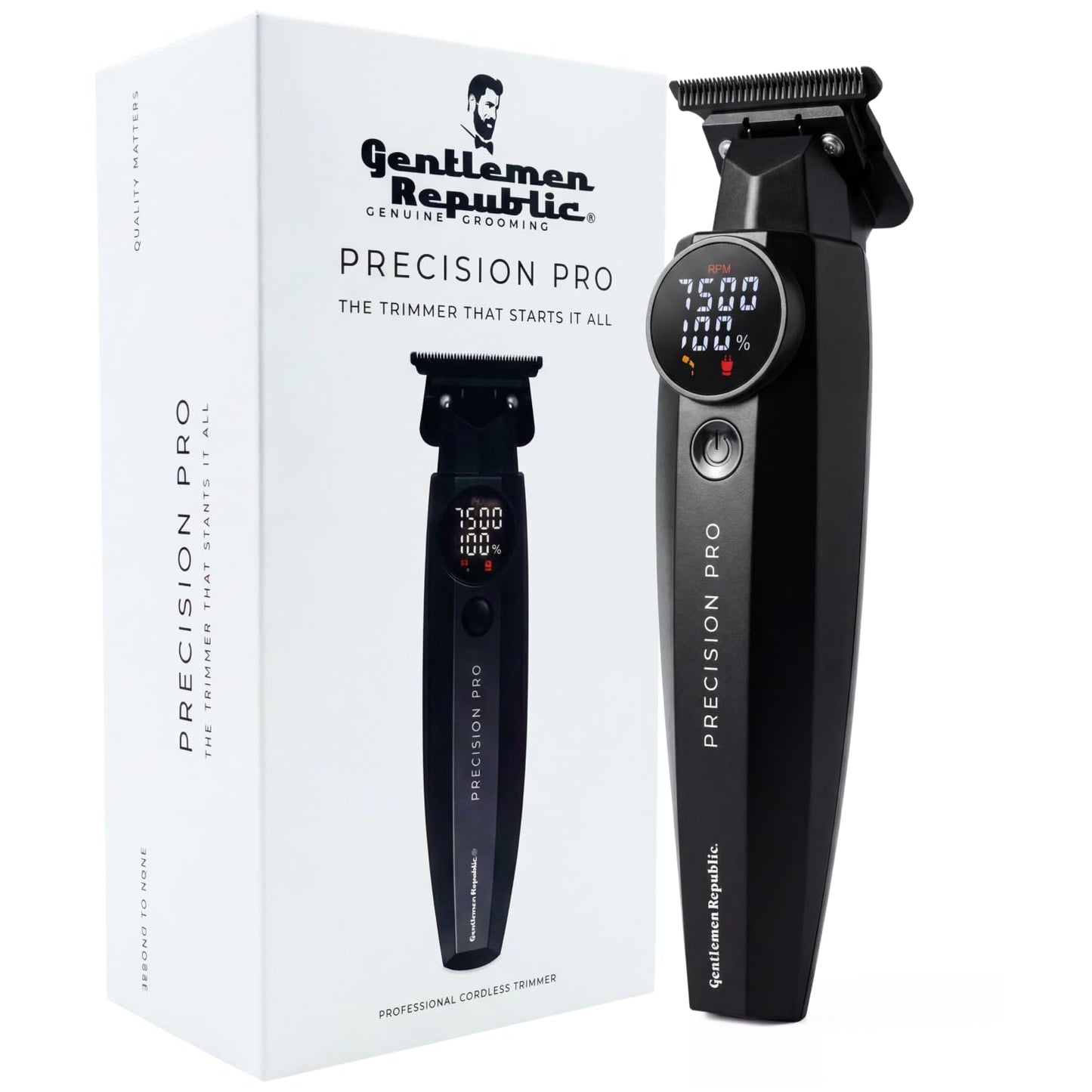 Gentlemen Republic Precision Pro - Recortadora de barba profesional para hombres con hoja de cero huecos, motor de alto par, carga rápida USB-C, 2 horas de cabello inalámbrico y recortadora de línea
