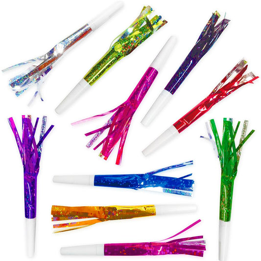 Silbatos Decorados con Flecos Tirillas de Colores para Fiestas, 18 cm de Largo