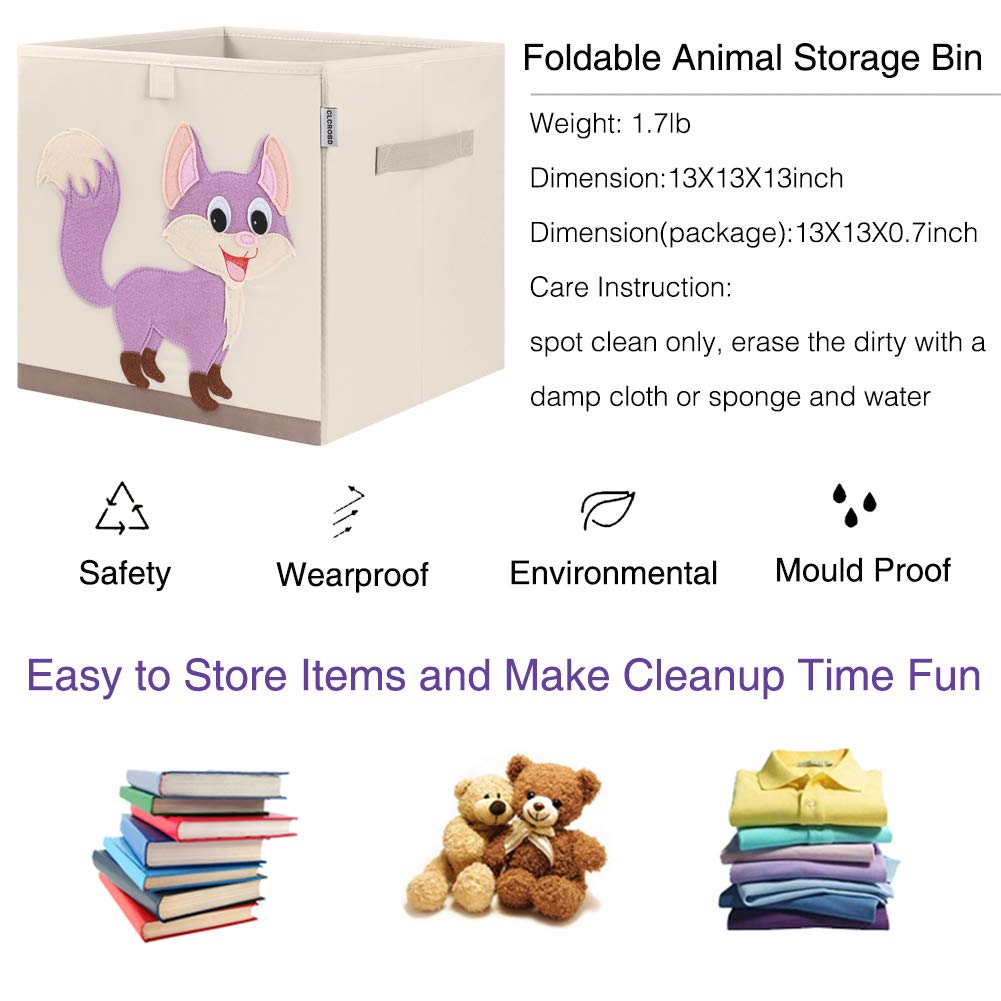 CLCROBD - Contenedores plegables de almacenamiento de cubos de animales, caja de juguetes de tela/cofre/organizador para guardería de niños, 13 pulgadas (zorro)