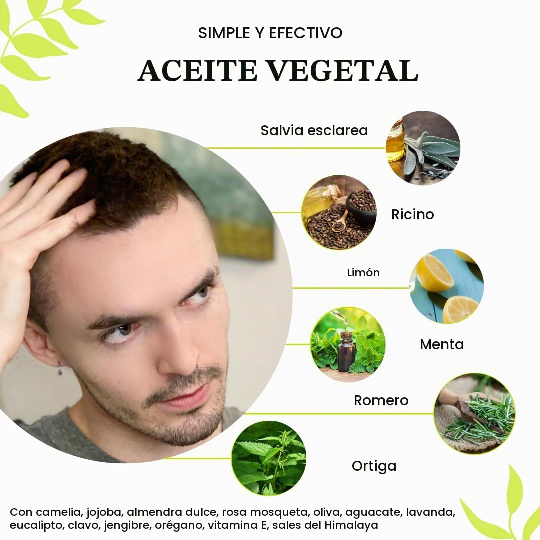 Aceite para Crecimiento del Cabello Clearly GAIN Natural con Aceite de Ricino Salvia Romero para Hombres y Mujeres