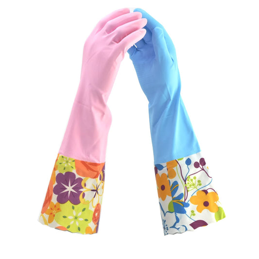 Finnhomy 31229 Guantes de limpieza sin látex, con forro de fibra suave, puño extra largo de 15 pulgadas y agarre texturizado de vinilo (2 pares)