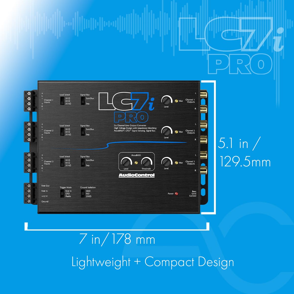 Convertidor de Línea de Seis Canales AudioControl LC7iPRO Negro con Accubass y Control Remoto ACR-1 Incluido