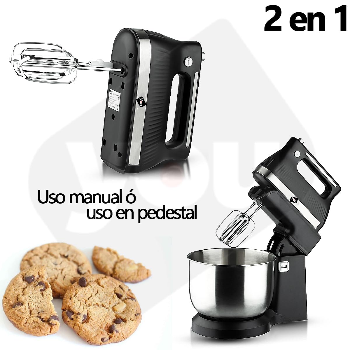 Batidora De Pedestal De Mano Planetaria 3.5 Litros Funcion Turbo 5 Velocidades 300w con Accesorios