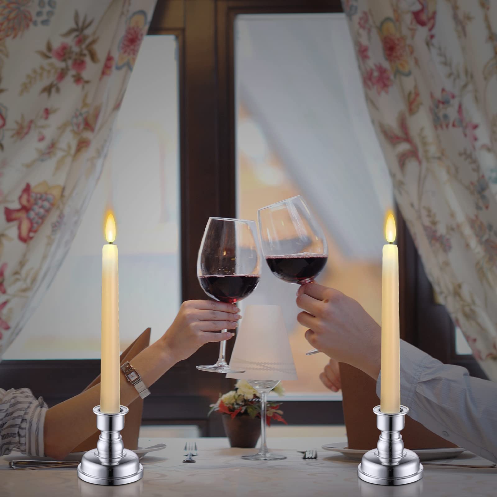 Juego de Velas LED 3D MIXALY Marfil con Temporizador Remoto y Candelabros Extraíbles