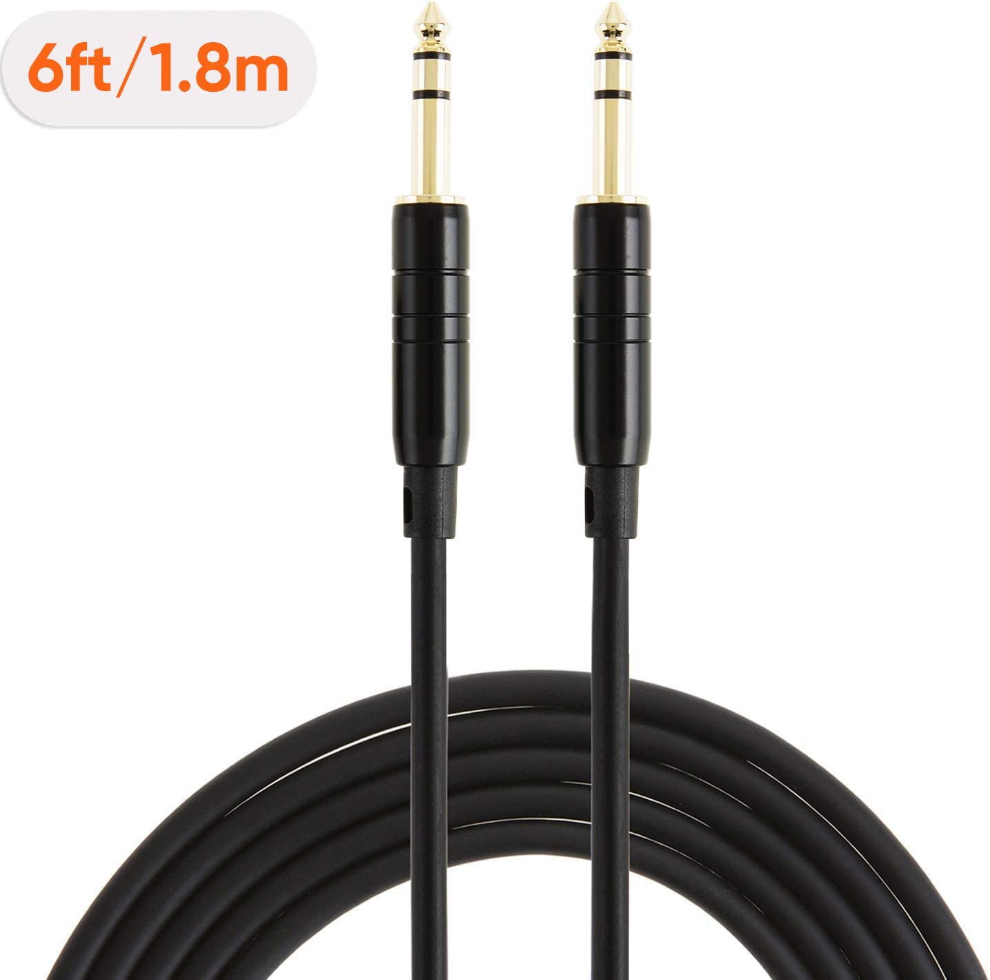 CableCreation Cable TRS de 6,35 mm a 6,35 mm de 1,8 m, latiguillos de guitarra/cable de instrumento para teclado, amplificador, guitarra, mesa de mezclas, pedaleras, piano y más