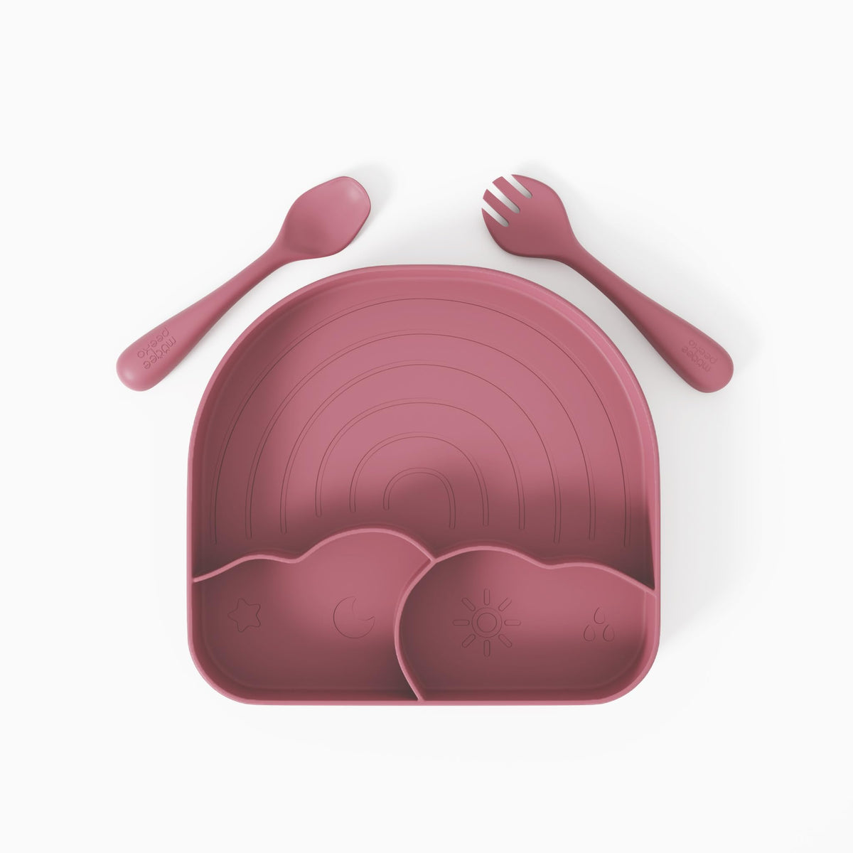 Muqee Peeko - Suministros de destete LED para bebé para bebés en color rosa para niñas con bebé, artículos imprescindibles como platos de bebé con succión y utensilios para niños pequeños, (juego de 3