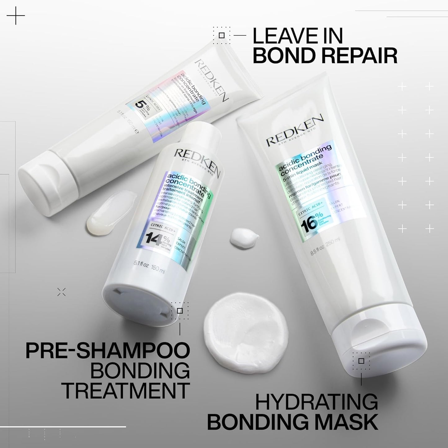 REDKEN- Tratamiento sin enjuague Acidic Bonding Concentrate |Tratamiento reparador para cabello dañado con protección térmica | Proporciona máxima reparación y acondicionamiento intenso | Bonding Complex y ácido cítrico | 150ml