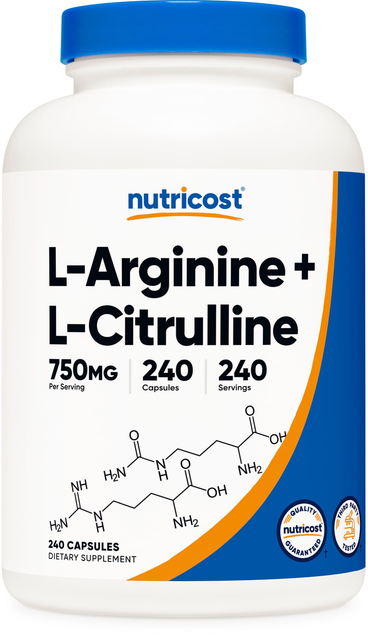Suplemento Nutricost L-Arginina L-Citrulina Blanco Complejo Sin OGM