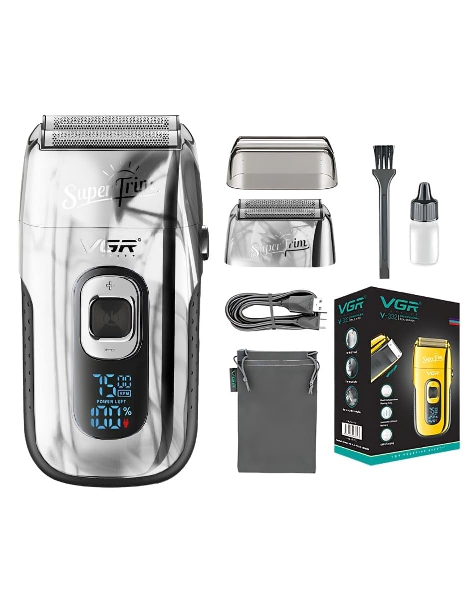 Rasuradora para Hombre Shaver Trimmer VGR V-332, Profesional, Maquina para Cortar Cabello, Barba y Patillas Inalámbrica, Recargable (Plateado)