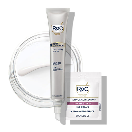 RoC Derm Correxion Fill + Treat Advanced Retinol Serum, Wrinkle Filler Treatment with Hyaluronic Acid for Forehead Wrinkles, Crow's Feet, Eleven Wrinkles, and Laugh Lines, 15ml