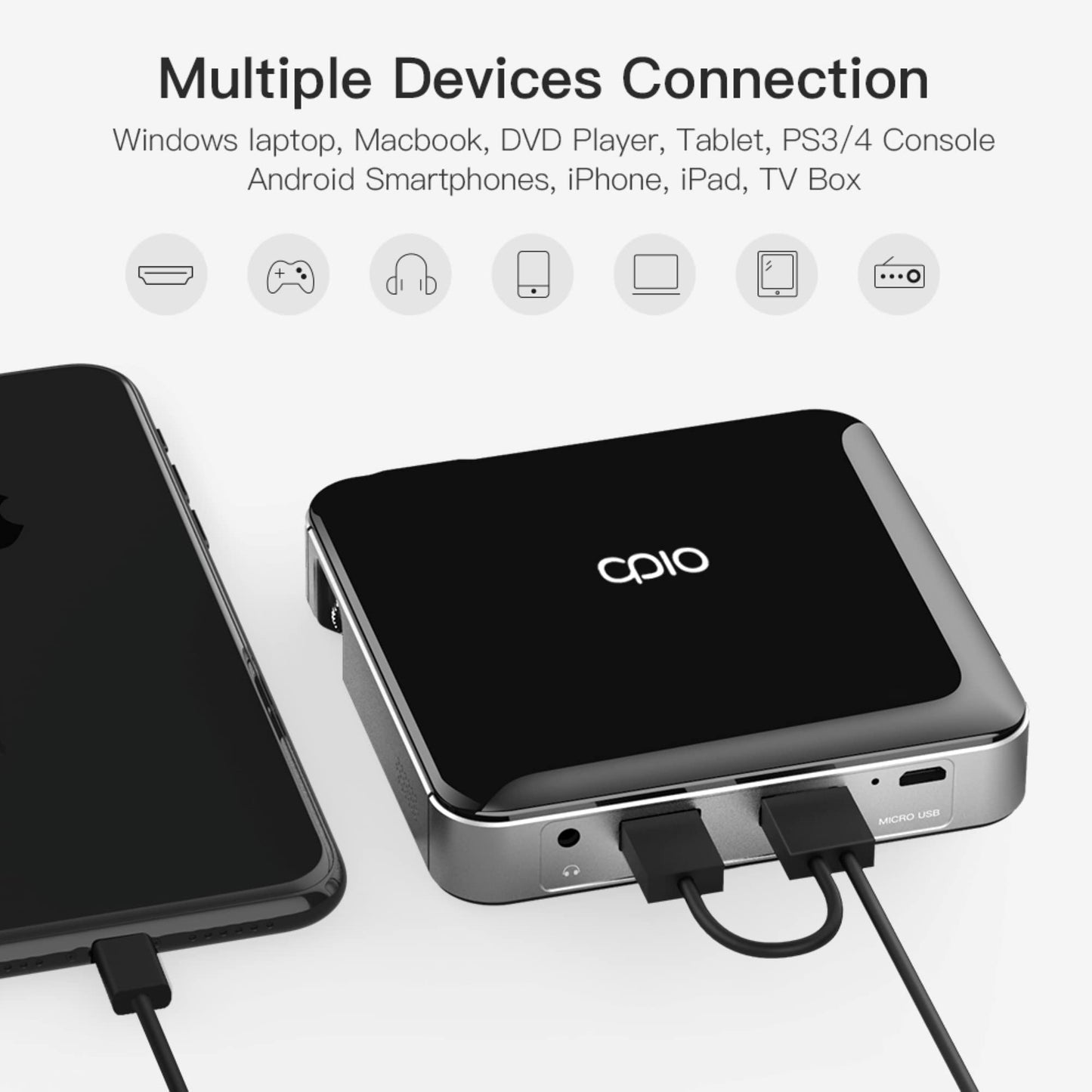 Mini Proyector de Bolsillo APIO Blanco de 100 Pulgadas con Imagen Clara para Hogar y Exteriores