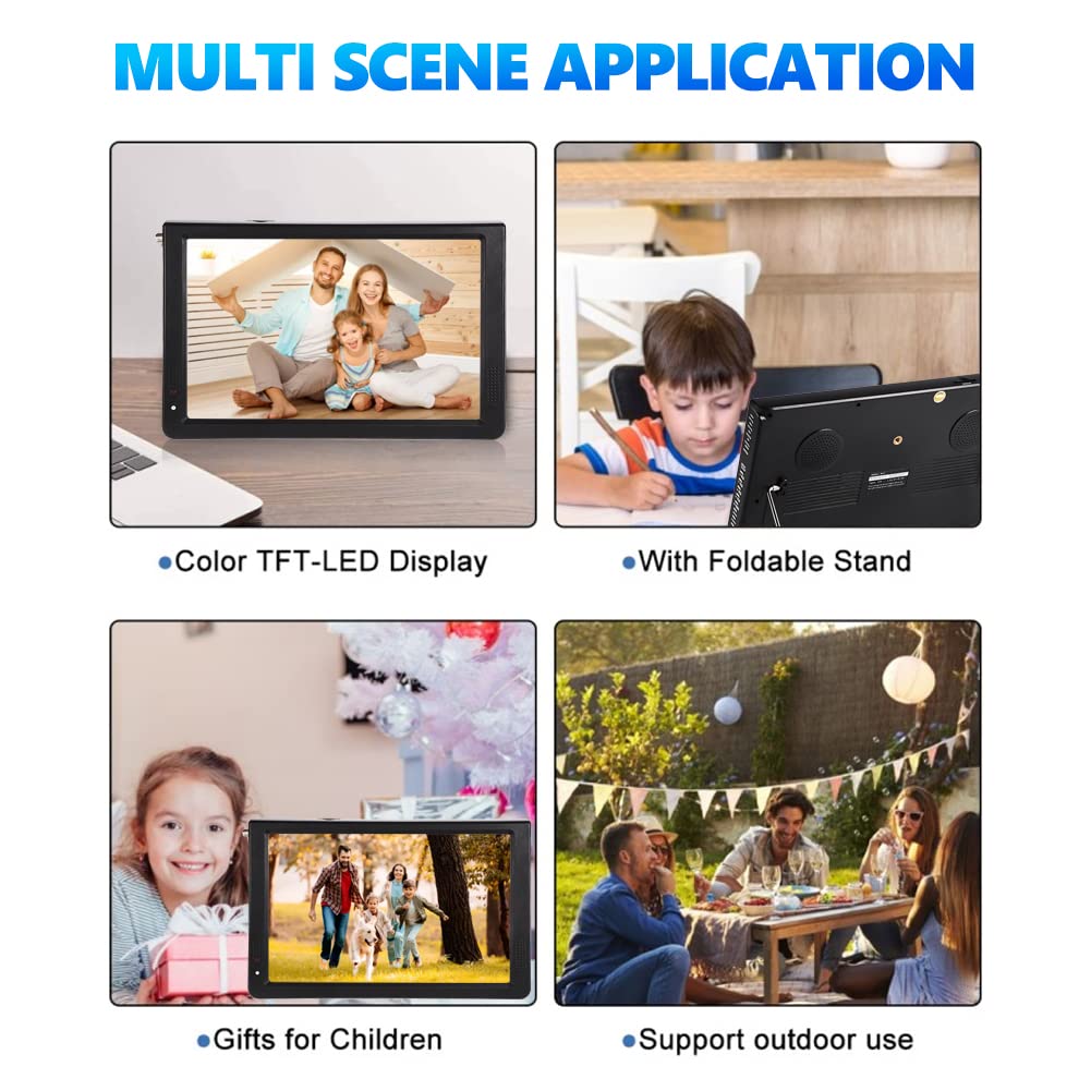 Televisor Portátil Digital ATSC LED 1080P Alta Definición Compatible u Disco Tarjeta Memoria Ideal para Viajes al Aire Libre en Vehículos Domésticos