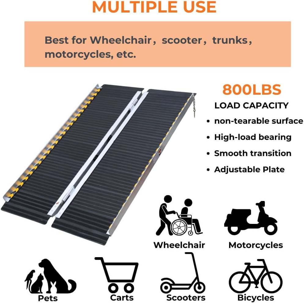 Rampa de Aluminio Portátil Plegable Antideslizante para Silla de Ruedas 600 Libras