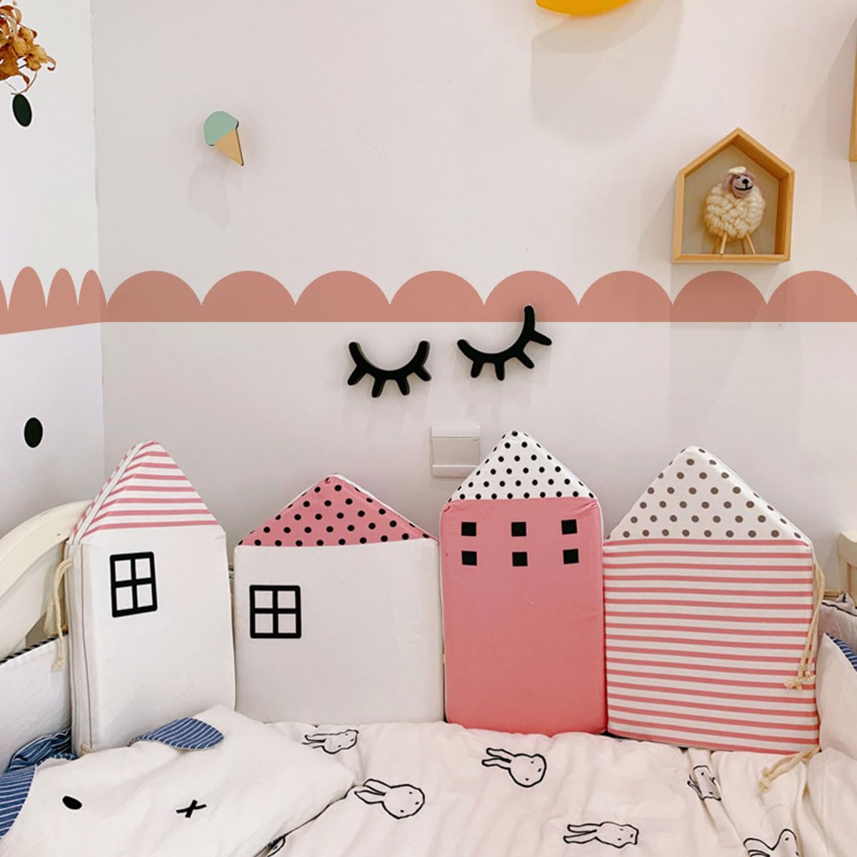 Pegatina de pared con borde festoneado, borde de puerta festoneado, borde de festoneado, borde festoneado para guardería, recámara de niños, sala de estar, hogar, decoración de pared escandinava