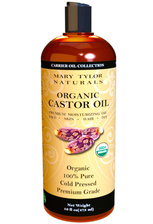 Mary Tylor Naturals Aceite de ricino orgánico de 16 onzas, certificado USDA por Mary Tylor Naturals, prensado en frío, sin hexano, 100% puro, increíble hidratante para piel y cabello, estimula el crecimiento para cabello, pestañas y cejas