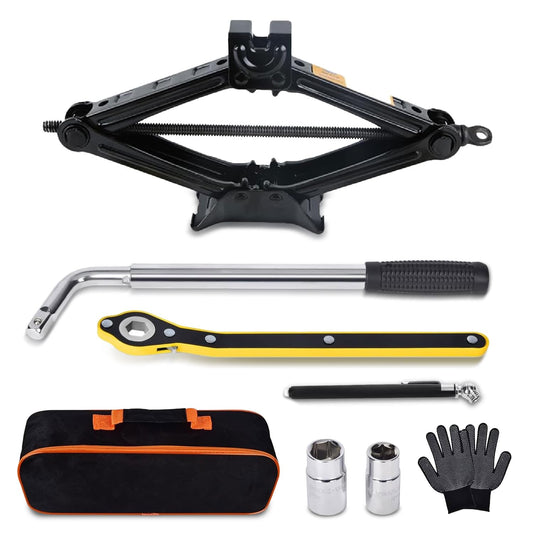 Gato de Tijera Vikarland Negro Kit Portátil para Coche de 2 Toneladas para Emergencias