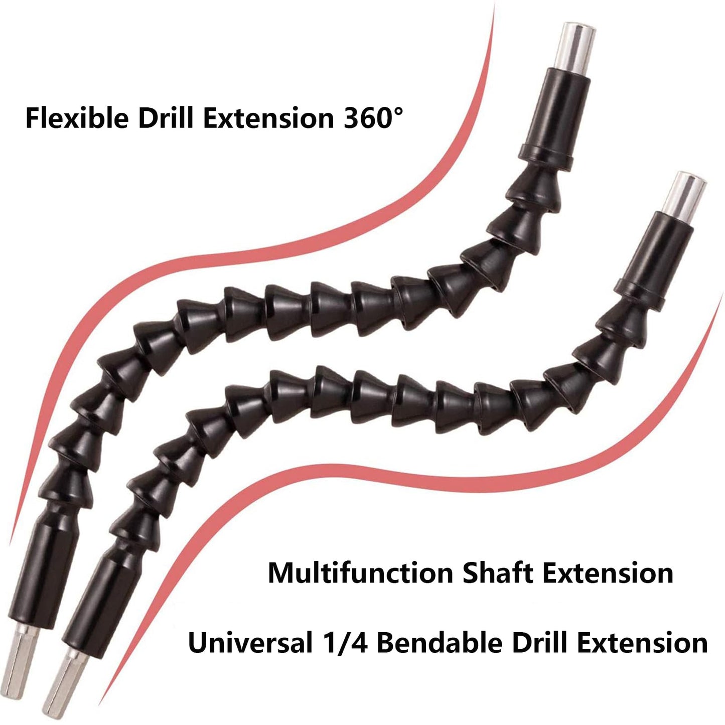 YIOYULEN - Extensión de broca flexible de 11.6 pulgadas, extensión de taladro magnético plegable, ángulo recto de 90° para eje magnético hexagonal suave para adaptador de taladro manual, tamaño hexagonal de 1/4 pulgadas, negro (12 piezas)