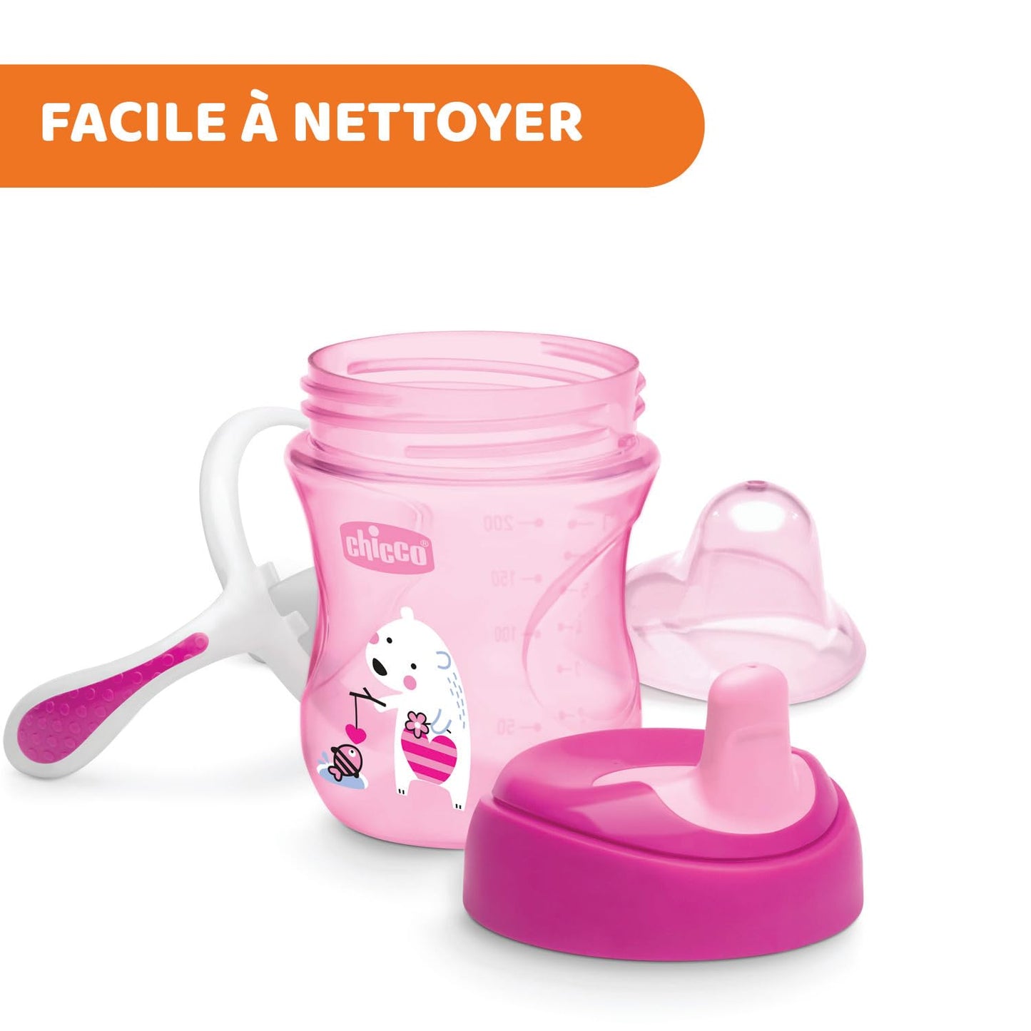 CHICCO, Vaso Entrenador con Boquilla Blanda, 6m+, Color Rosa,