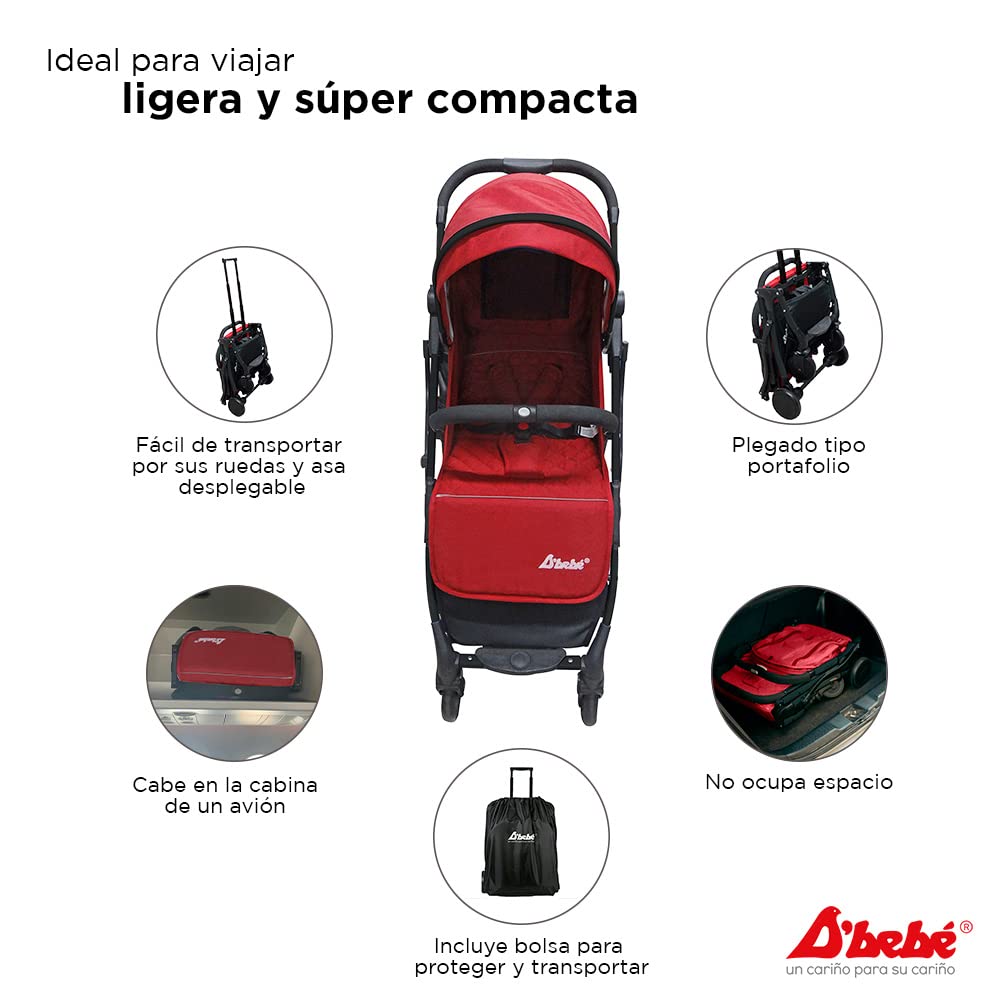 D´BEBÉ - Carriola Wing - Carriola ultra-ligera con plegado Super Compacto - Manubrio con Cierra Facil - Para Bebés de 3 Meses de Edad hasta 3 años - Color Rojo