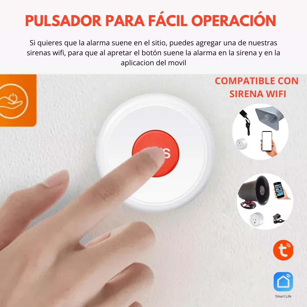 Botón de Pánico SOS Inalámbrico WiFi para Sistema de Alarma, Compatible con Smart Life y Tuya Smart, Alerta de Emergencia, Portátil, Fácil Instalación, Cobertura WiFi, Uso en Casa, Oficina y Negocio