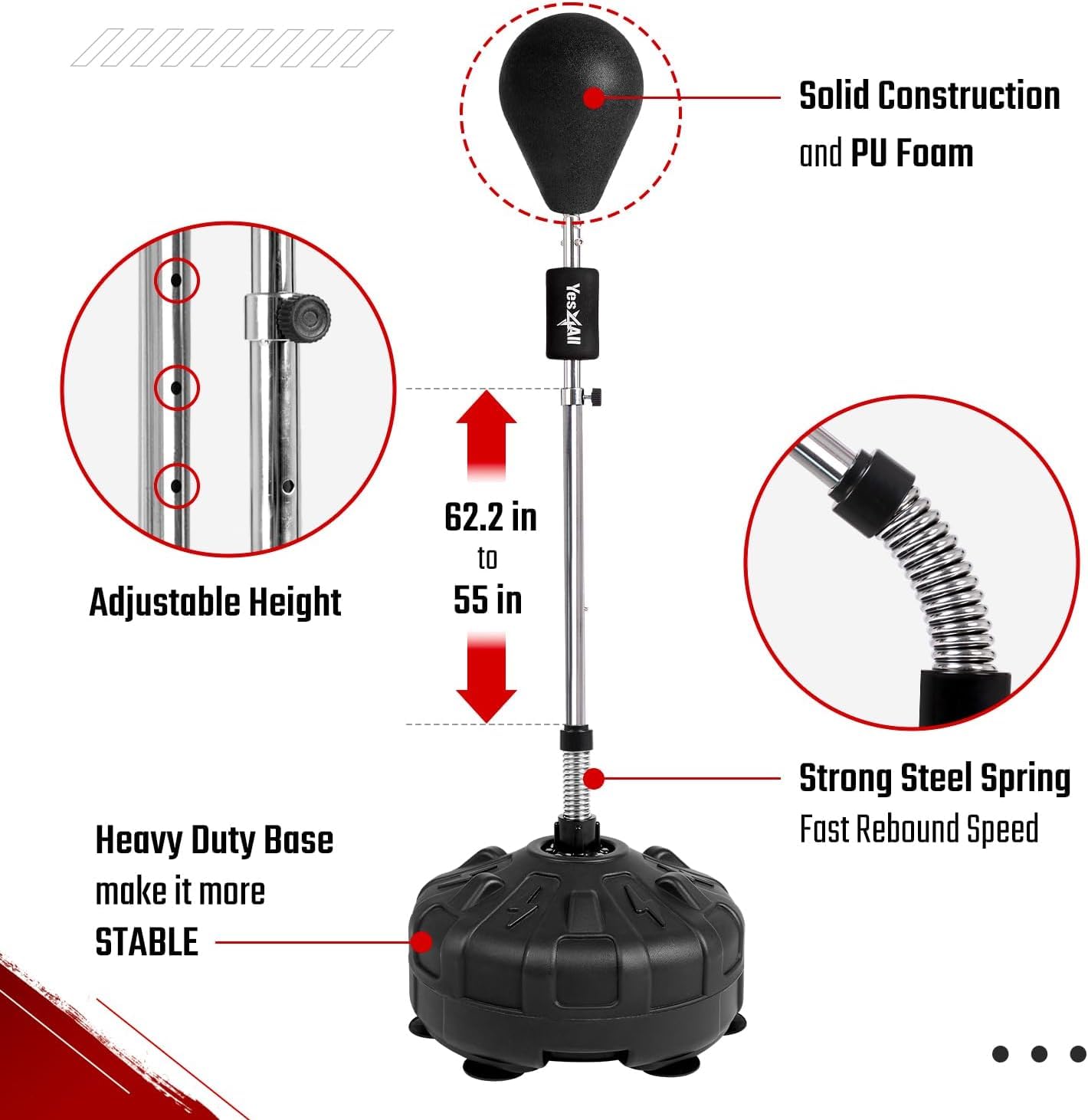 Saco de Boxeo Yes4All Negro con Pedestal y Altura Ajustable para Entrenamiento en Casa y Gimnasio