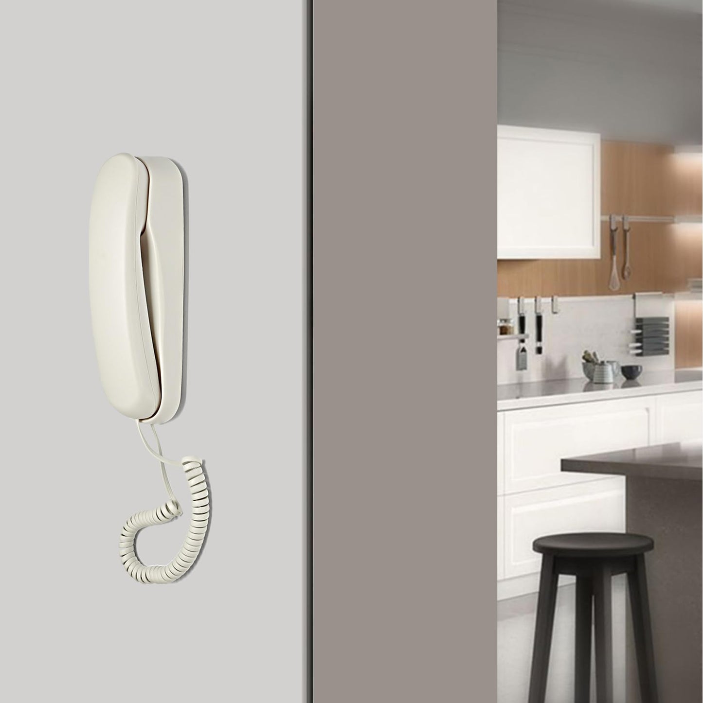 Teléfono de pared con cable blanco, TelPal pequeño teléfono de pared analógico para personas mayores, teléfonos de línea fija de un solo hilo, sin necesidad de alimentación AC o batería