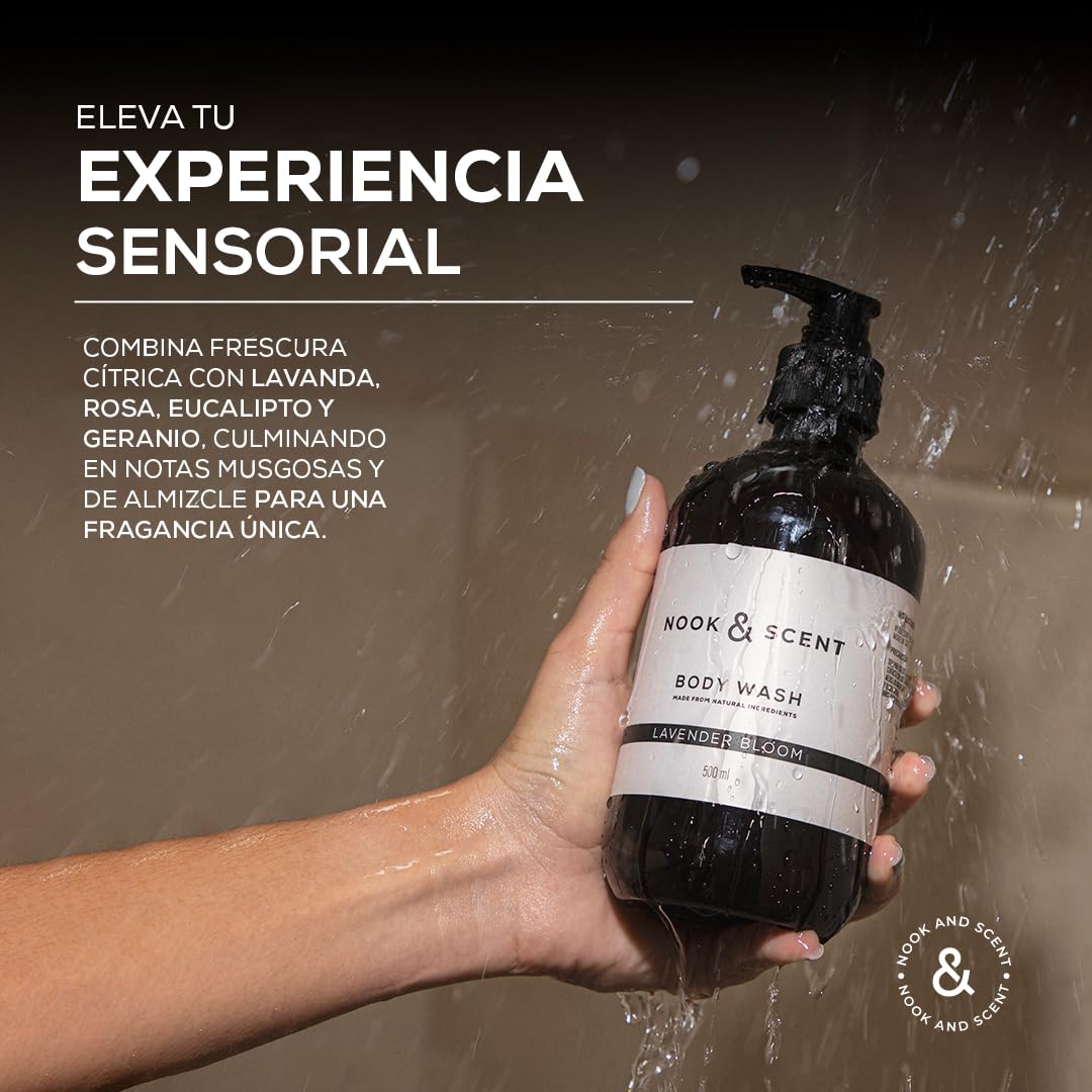 Body Wash Lavanda | 500 ml | Limpieza e Hidratación | Libre de Sulfatos y Parabenos, Vegano, Aceites Esenciales, Aroma Floral Relajante con Notas de Lavanda y Almizcle | Gel de Baño Nook & Scent
