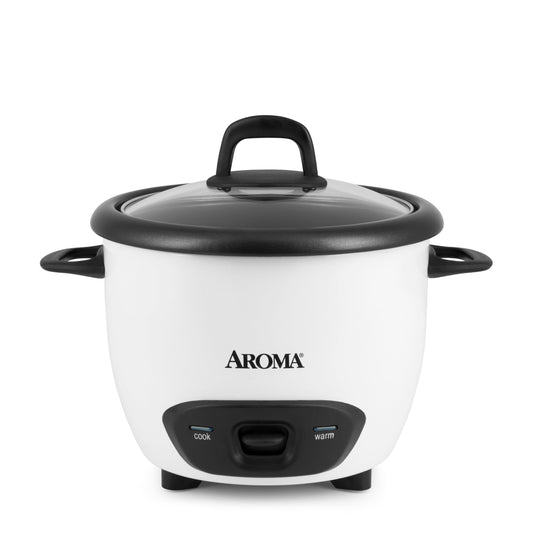 Aroma Housewares Arrocera estilo olla de 6 tazas (cocinada) (3 tazas sin enfriar) (ARC-743G), color blanco