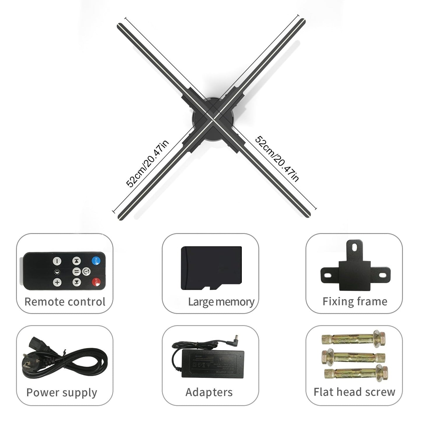 GIWOX - Ventilador LED con holograma 3D, proyector de video holográfico 3D, compatible con WiFi, aplicación de teléfono y tarjeta TF, holograma 3D, visualización de publicidad gráfica para