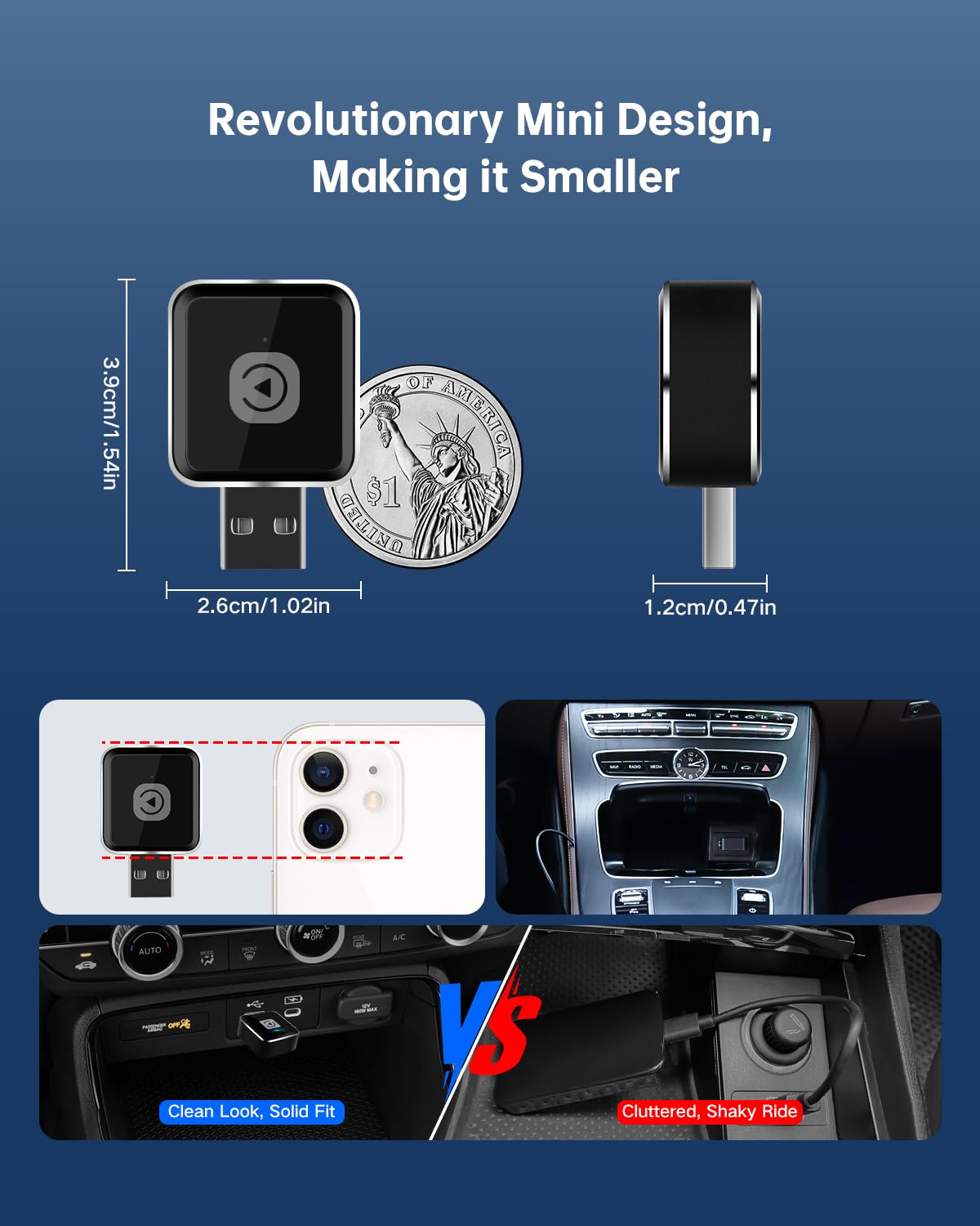 Adaptador Inalámbrico ViaBecs 2025 para Apple CarPlay iPhone 6+ Wi-Fi Doble Banda