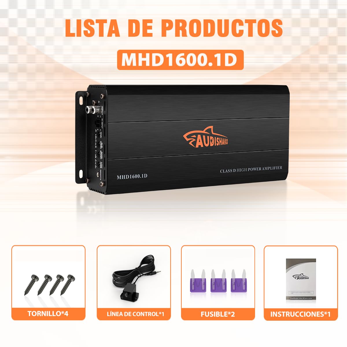 AUDISHAKO 3200W Amplificador de Audio para Coche de 1 Canal,Amplificador para Auto de Clase D, 2 Ohm 800W Subwoofer Amplificador para Motocicletas, Coches Deportivos y Otros Sistemas de Audio