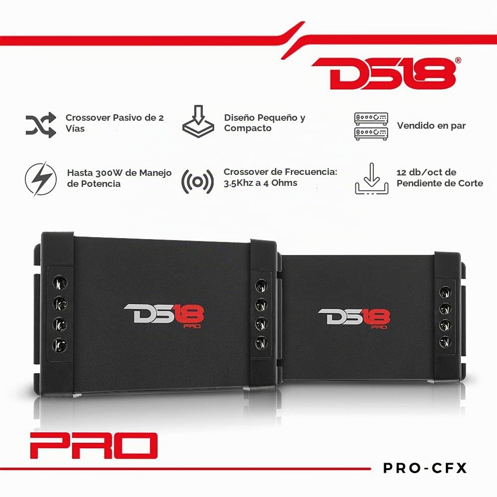 Crossover Pasivo de Dos Vías DS18 Negro 300W para Audio de Auto