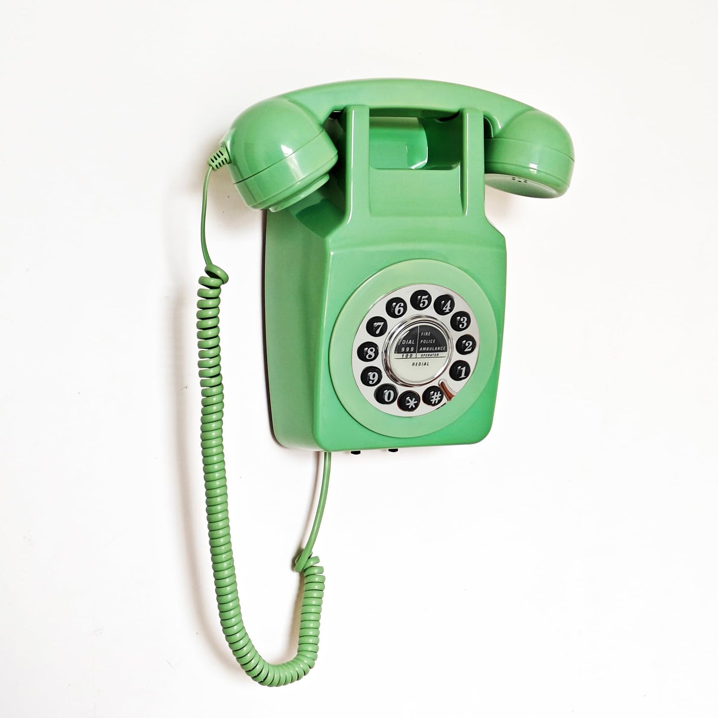 Teléfono de pared, teléfono fijo con cable para el hogar, teléfono retro montado en la pared, teléfonos antiguos de los años 60, teléfono analógico de línea única con timbre fuerte para personas mayores (verde)