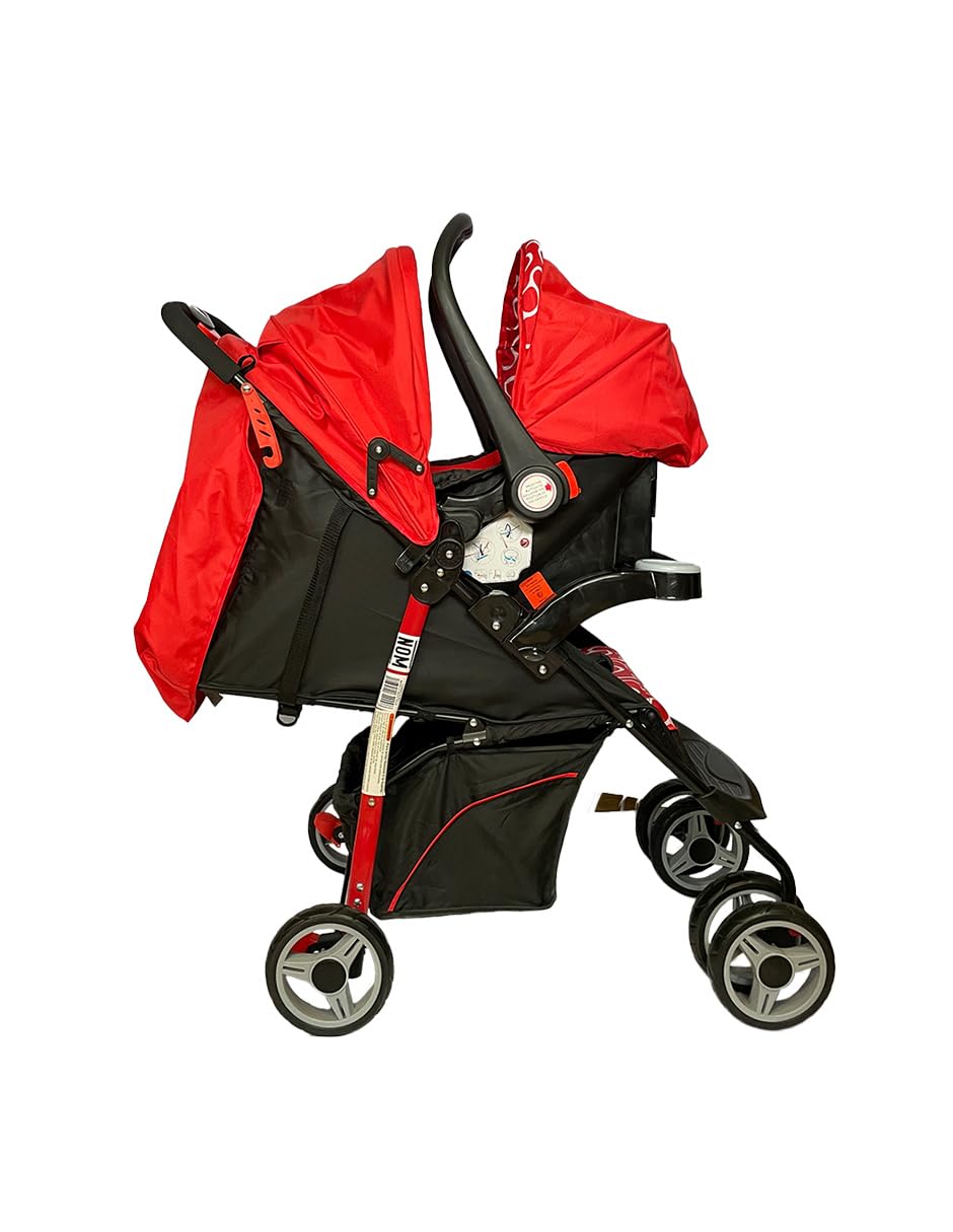 Carriola para Bebé con Travel System, 4 en 1, Plegado a Una Mano, Respaldo Multiposiciones, Portabebé/Autoasiento 0+, Arnés de 5 Puntos, Canastilla Amplia, de 0 a 3 Años, Modelo MAXY (Roja)