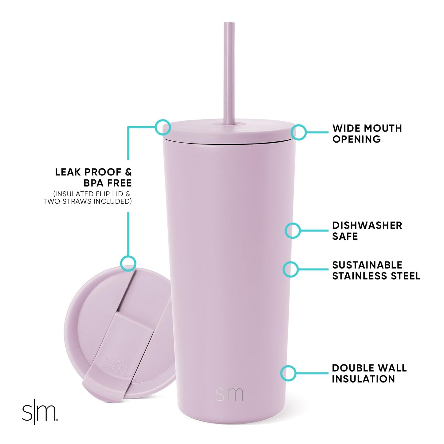 Vaso Aislado Simple Modern Lavender Mist de Acero Inoxidable Classic Colección 590ml