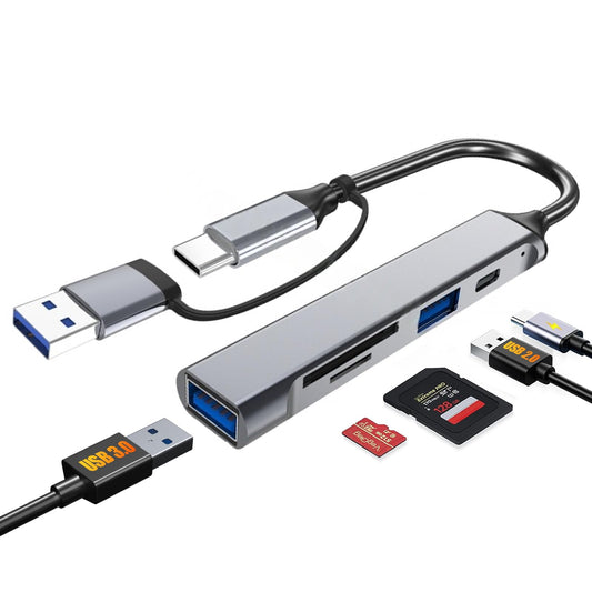 JUGLUTE USB C Hub, 5 en 1 Adaptador USB C Multipuerto Aluminio a Tarjetas SD/MicroSD, USB 3.0 y 2.0, PD Carga Compatible Hub USB con MacBook M1 M2 Pro Air iPad iPhone 16 Galaxy S24