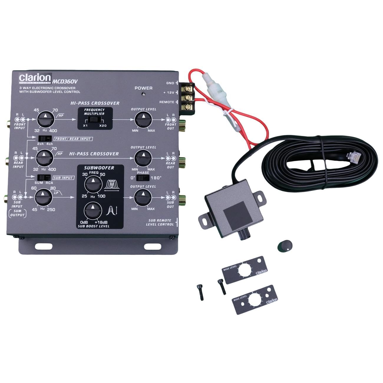 Clarion MCD360V 3 Vías 6 Canales RCA Entradas Crossover Electrónico Control Nivel Subwoofer Remoto Salida Nivel Ajustable Subwoofer Delantero Trasero