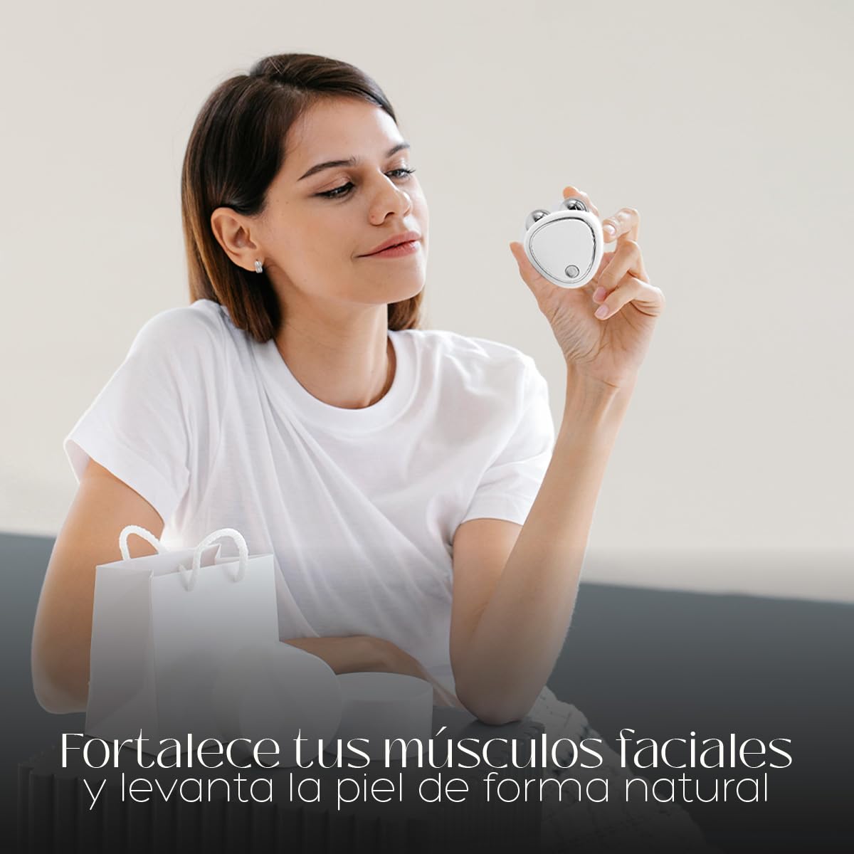 Tonificador facial dispositivo de rejuvenecimiento facial con Microcorriente Reductor de arrugas, Ejercita rostro, recargable con 3 niveles (Blanco)