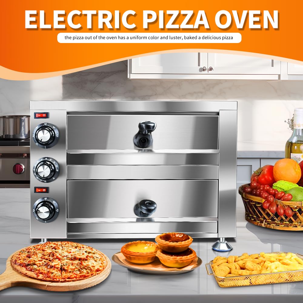 Generic YOOKTEN - Horno eléctrico de pizza para encimera de interior y comercial, máquina para hacer pizzas, horno de pizza de acero inoxidable de 2 niveles, 1100 W