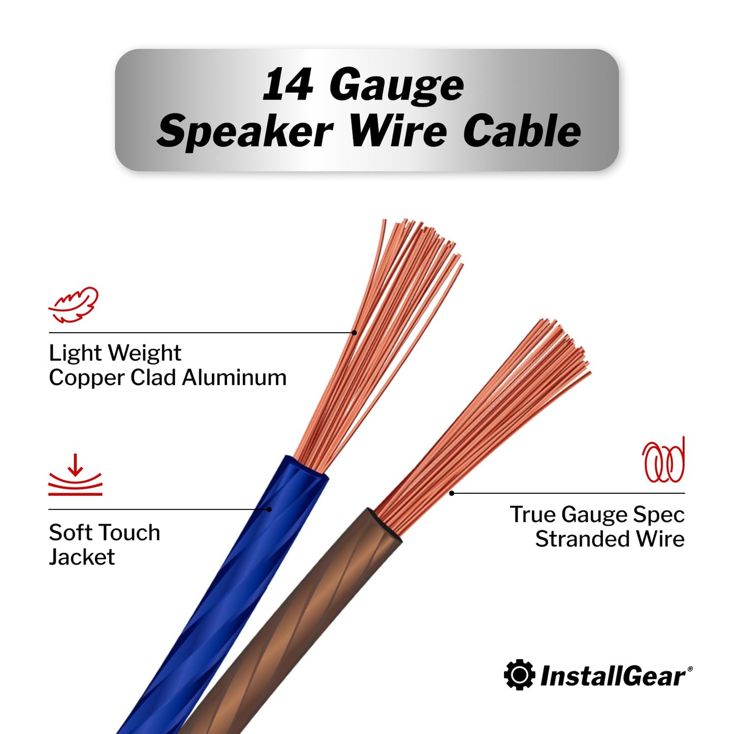 InstallGear 14 Gauge AWG 100ft Speaker Wire Cable with 12 Banana Plugs