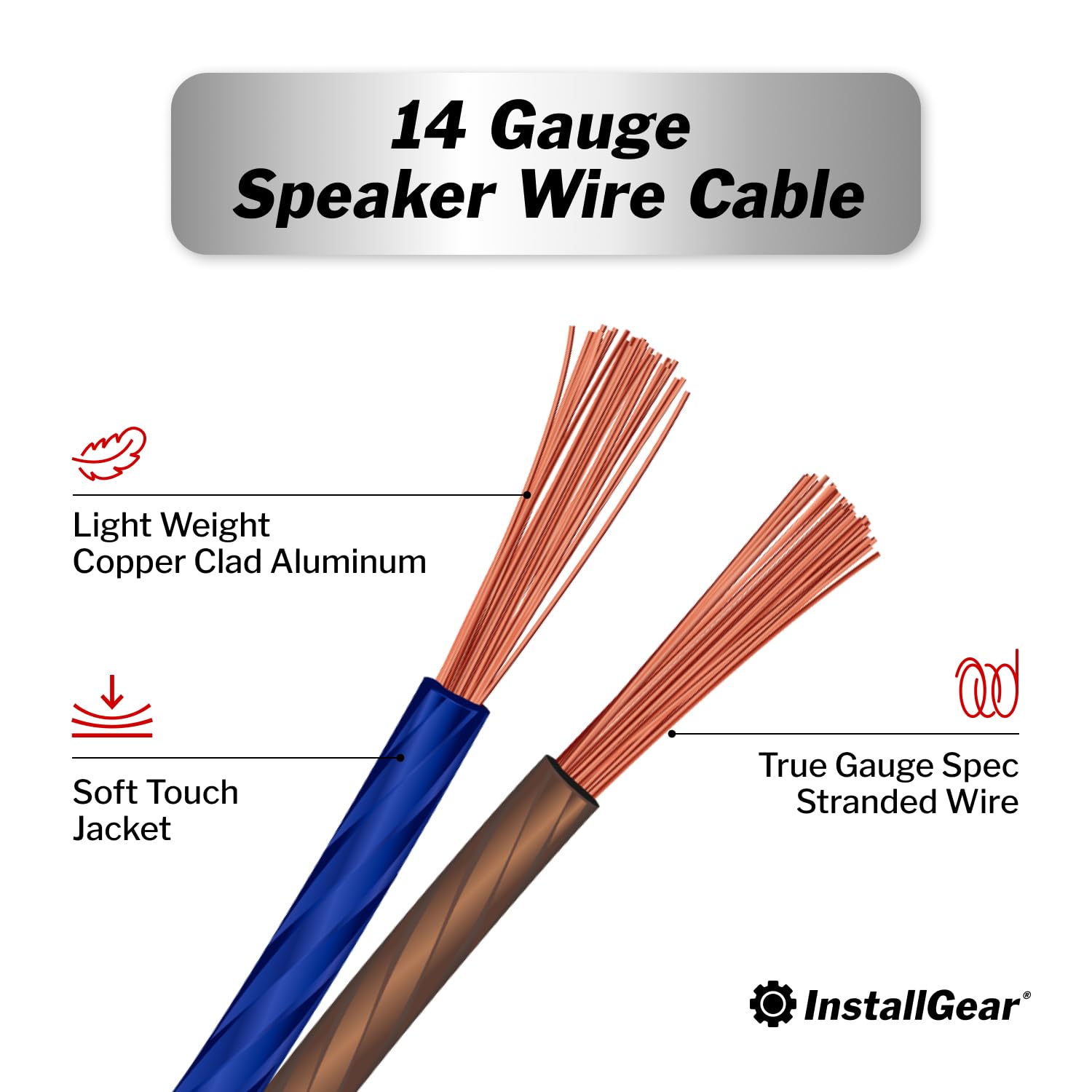 InstallGear 14 Gauge AWG 100ft Speaker Wire Cable with 12 Banana Plugs
