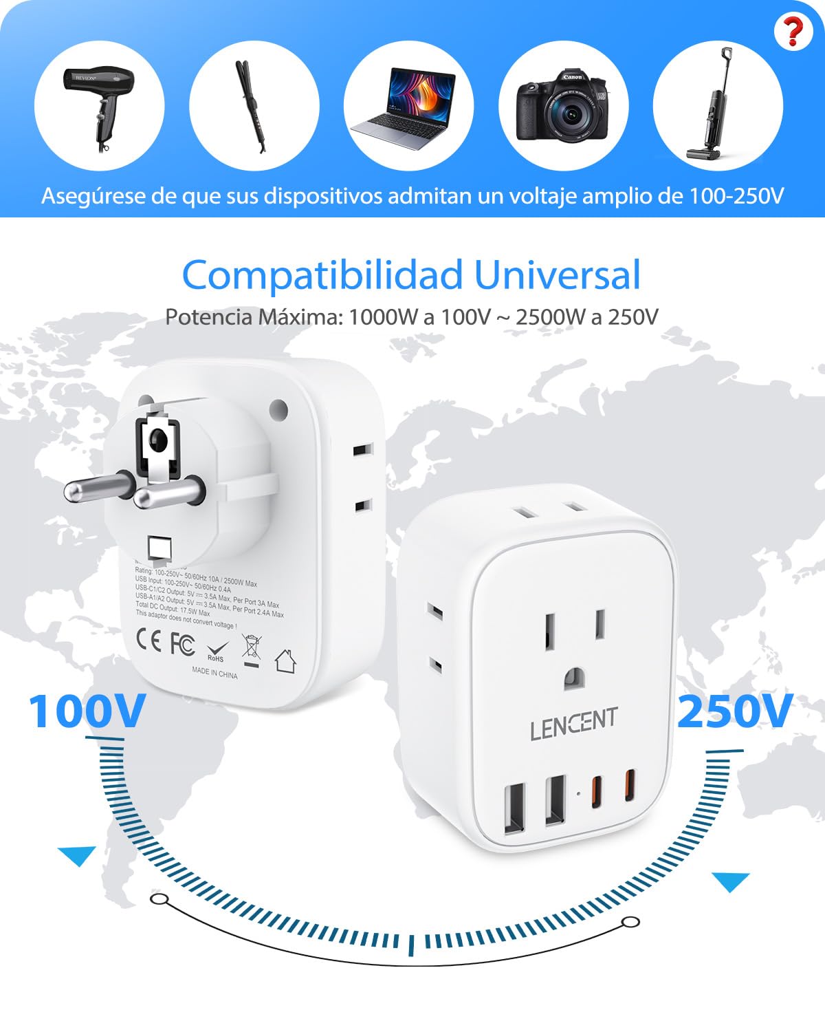 Adaptador de Corriente LENCENT Blanco con 4 Salidas
