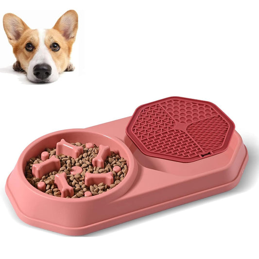 Comedero Lento para Perros, Mascota Alimentador Lento, Alimentador Tazón 2 En 1 para Perros, Lenta de La Alimentación, Cuencos para Perros, Tazones Dobles para Agua y Comida, para Perros y Gatos(rojo)
