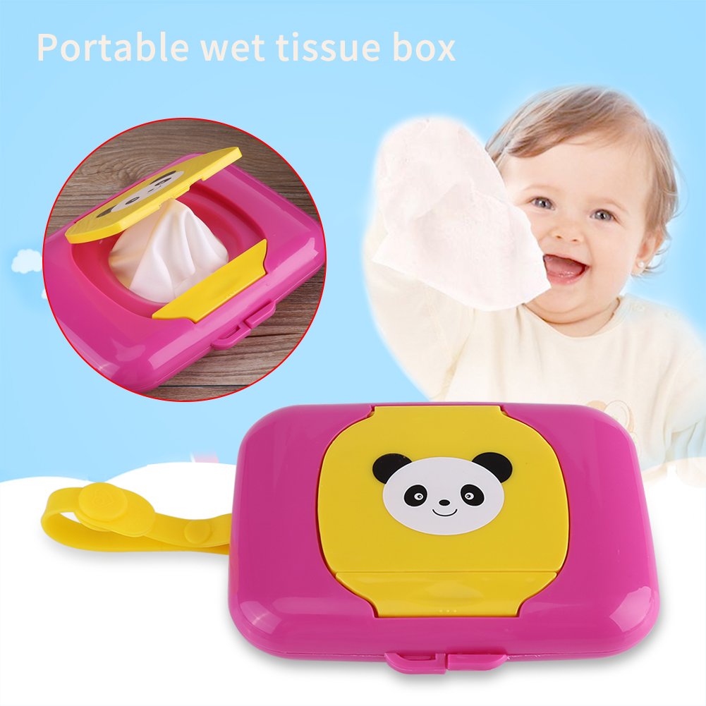 Caja de Almacenamiento de Toallitas Húmedas Para Cochecito Viaje al Aire Libre Para Bebés Caja Contenedor de Toallitas Húmedas Recargable Para Baño Sala(Caja Rosa)