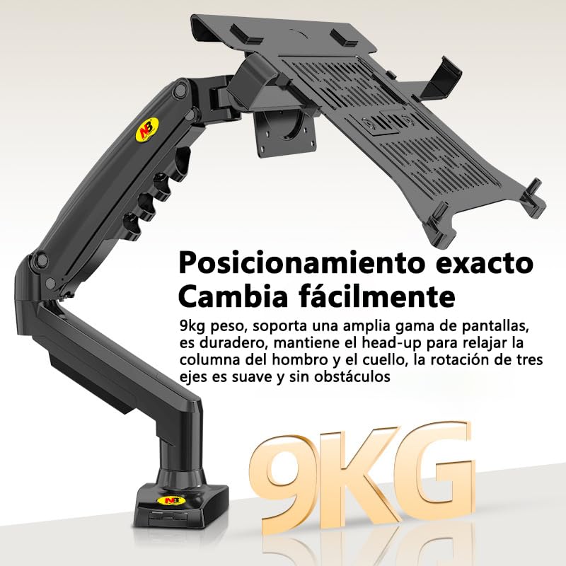 Soporte Hidráulico MORNWELL Negro con Bandeja Ajustable Ergonómica para Laptop y Monitor