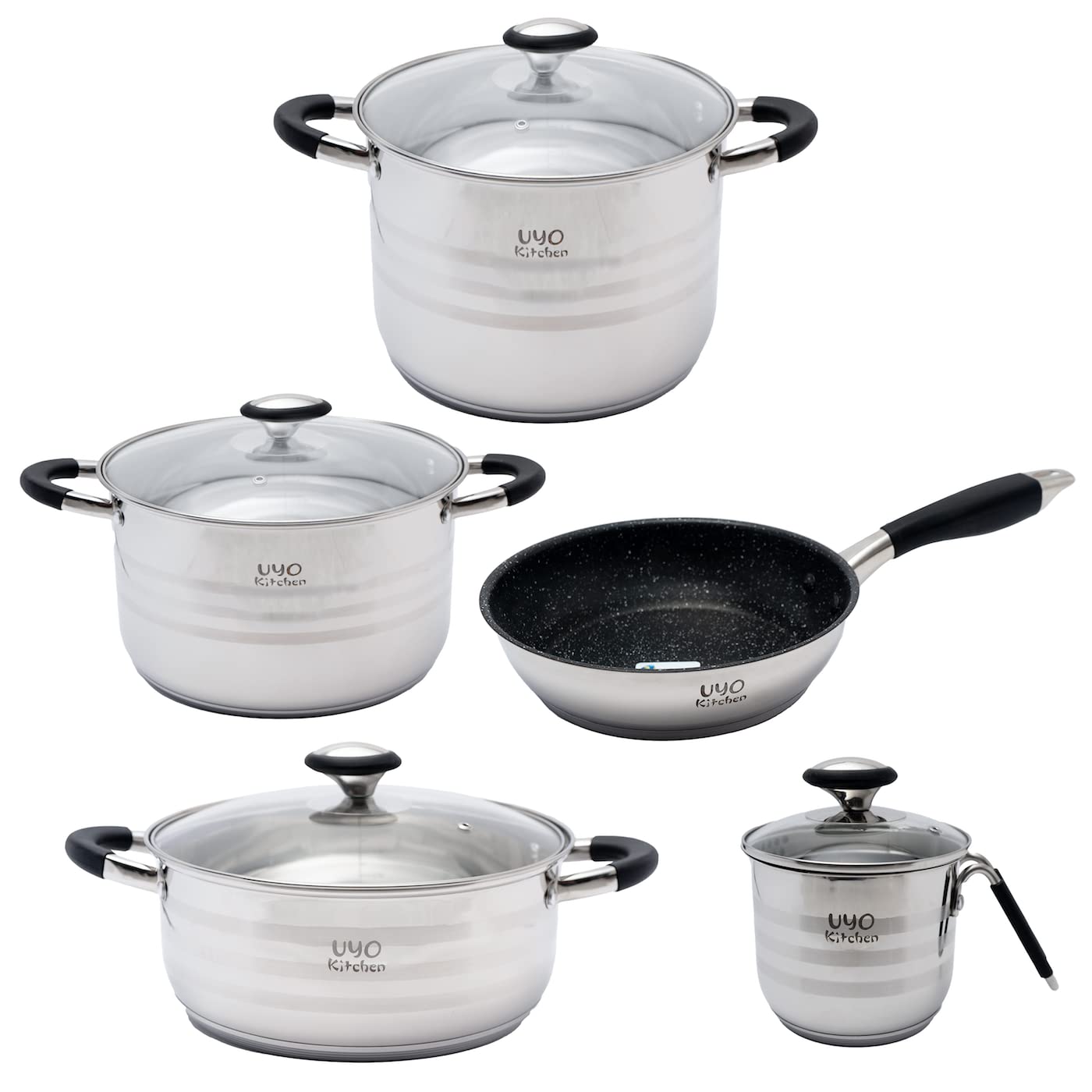 Bateria de Cocina Acero Inoxidable 9 Pzas Negro